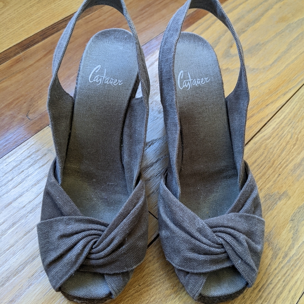 CASTANER Slingback Wedge Sandals brown Canvas Espadrilles 39